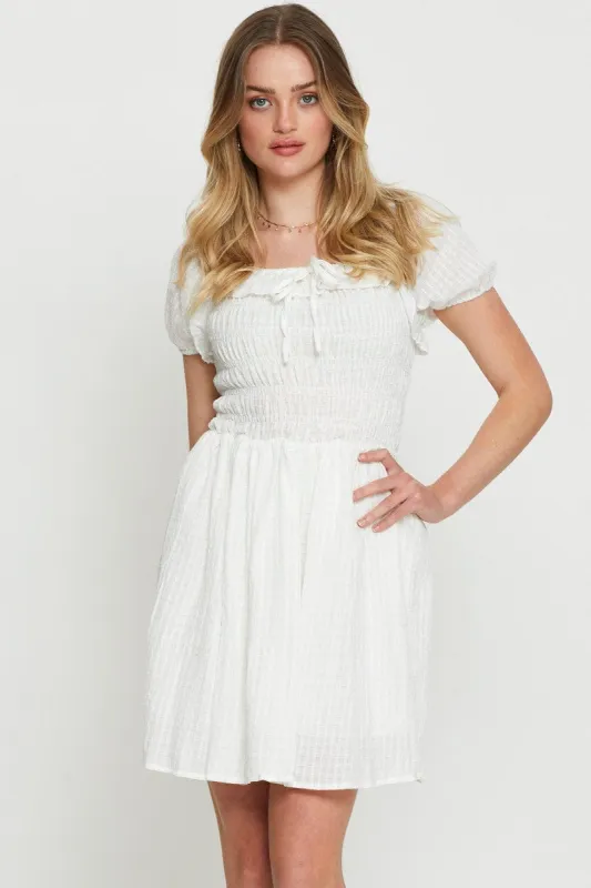 White Mini Dress Ruffle Skater sold by Ally Fashion