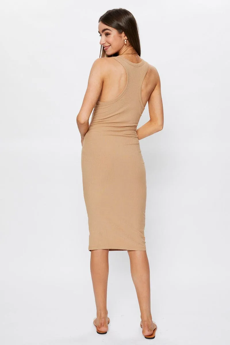 Beige Sleeveless Rib Jersey Midi Dress sold by Ally Fashion product image thumbnail 3