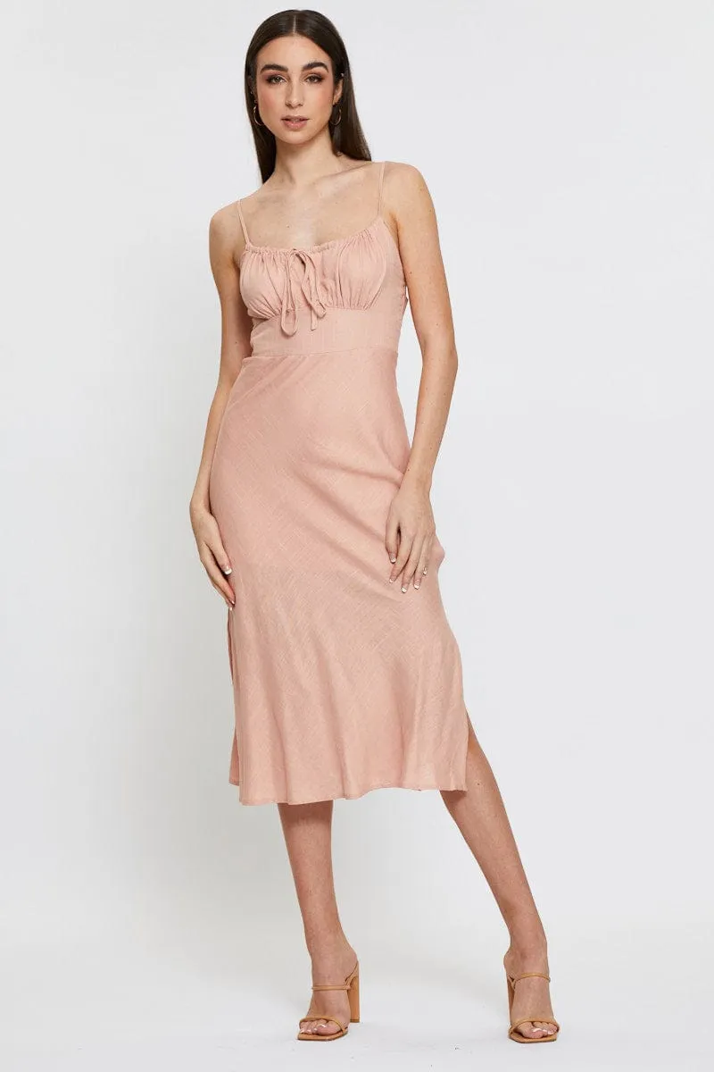 Pink Midi Dress Sleeveless Linen sold by Ally Fashion