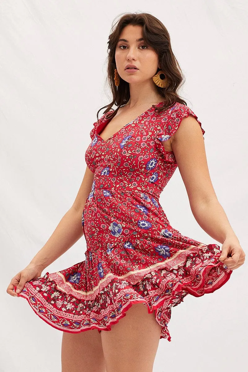 Boho Print V-Neck Mini Skater Dress sold by Ally Fashion product image thumbnail 3