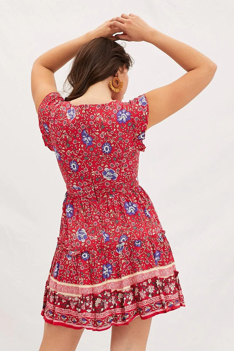 Boho Print V-Neck Mini Skater Dress sold by Ally Fashion product image thumbnail 5