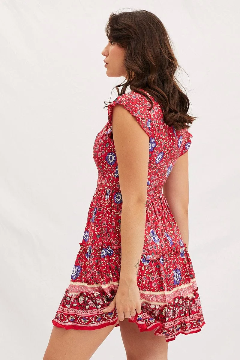 Boho Print V-Neck Mini Skater Dress sold by Ally Fashion product image thumbnail 4