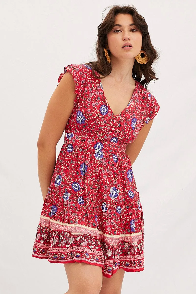 Boho Print V-Neck Mini Skater Dress sold by Ally Fashion