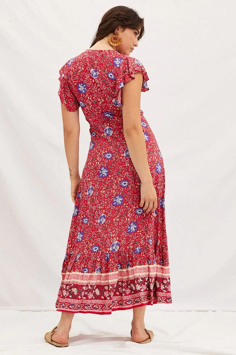 Boho Print V-Neck Short Sleeve Maxi Dress sold by Ally Fashion product image thumbnail 5
