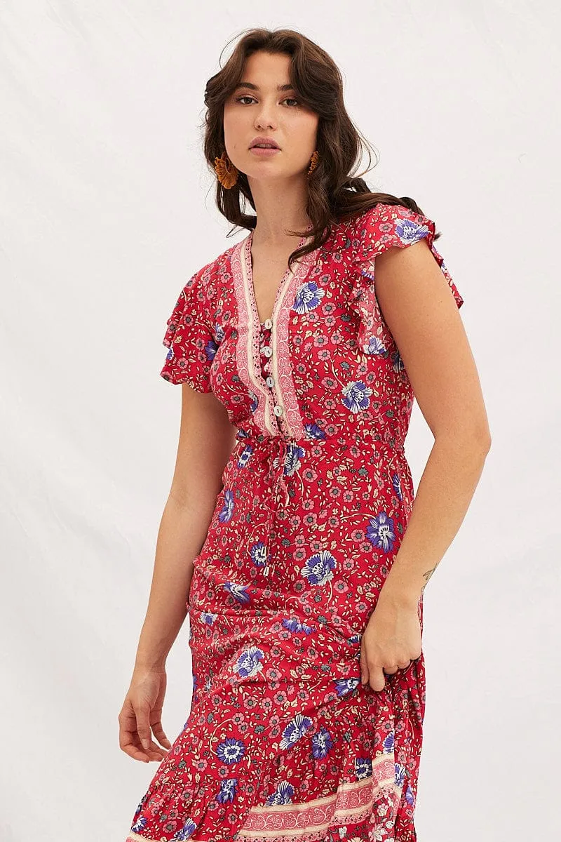 Boho Print V-Neck Short Sleeve Maxi Dress sold by Ally Fashion product image thumbnail 2