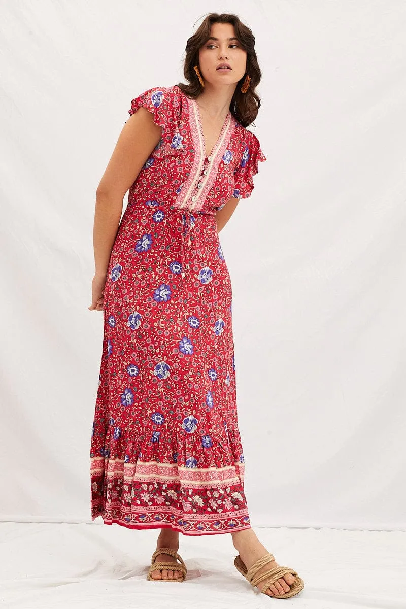 Boho Print V-Neck Short Sleeve Maxi Dress sold by Ally Fashion product image thumbnail 3
