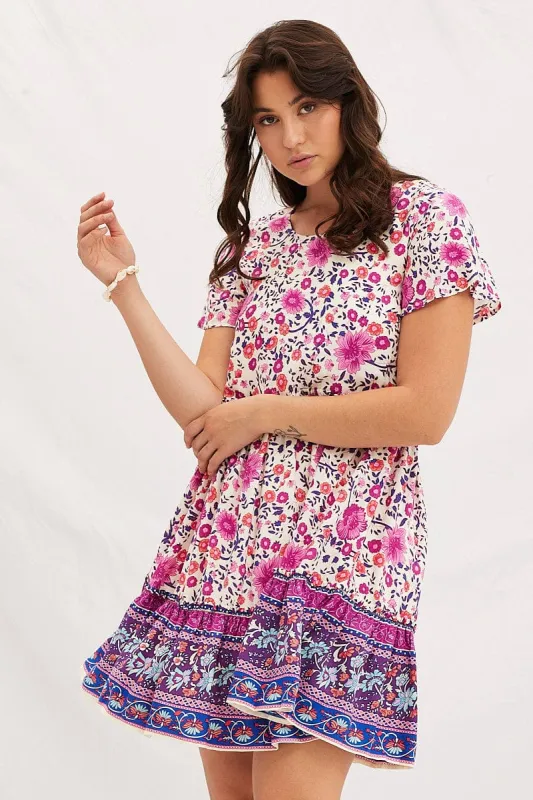 Boho Print Mini Dress Short Sleeve sold by Ally Fashion