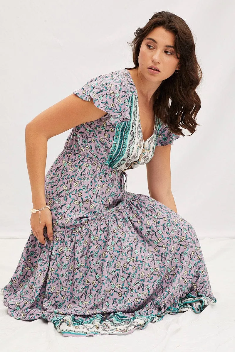 Boho Print V-Neck Short Sleeve Maxi Dress sold by Ally Fashion product image thumbnail 3