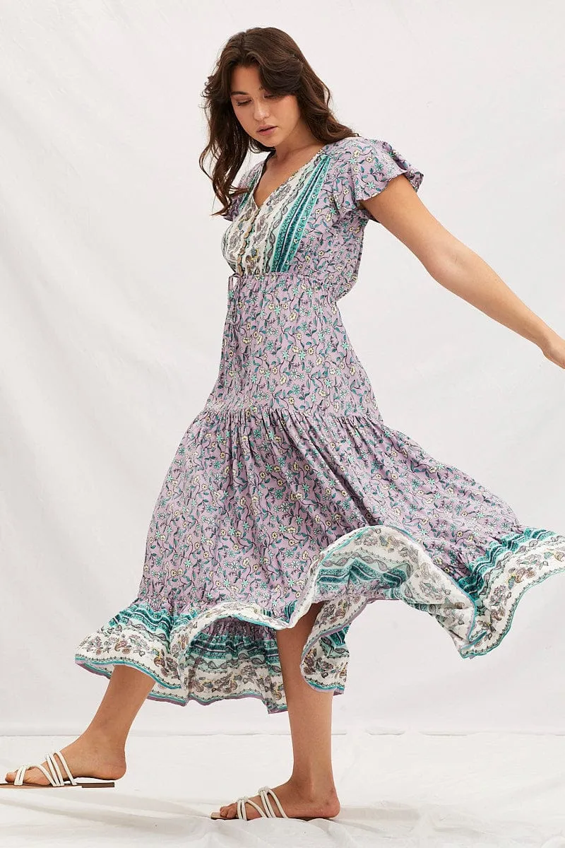 Boho Print V-Neck Short Sleeve Maxi Dress sold by Ally Fashion product image thumbnail 4
