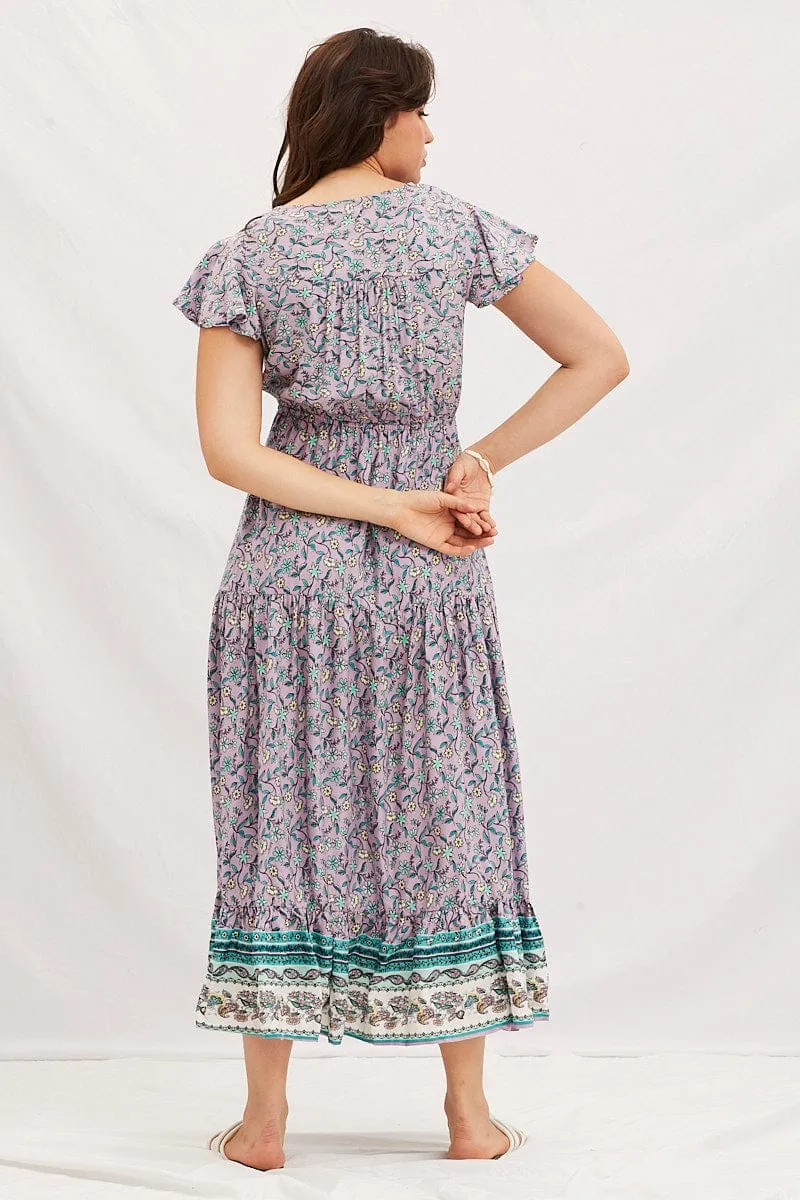 Boho Print V-Neck Short Sleeve Maxi Dress sold by Ally Fashion product image thumbnail 5