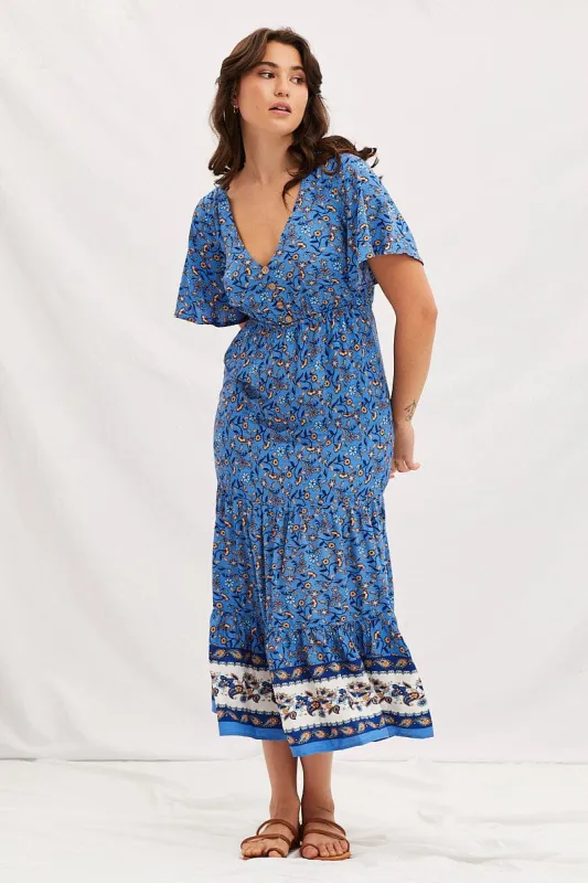 Boho Print V-Neck Short Sleeve Midi Dress sold by Ally Fashion