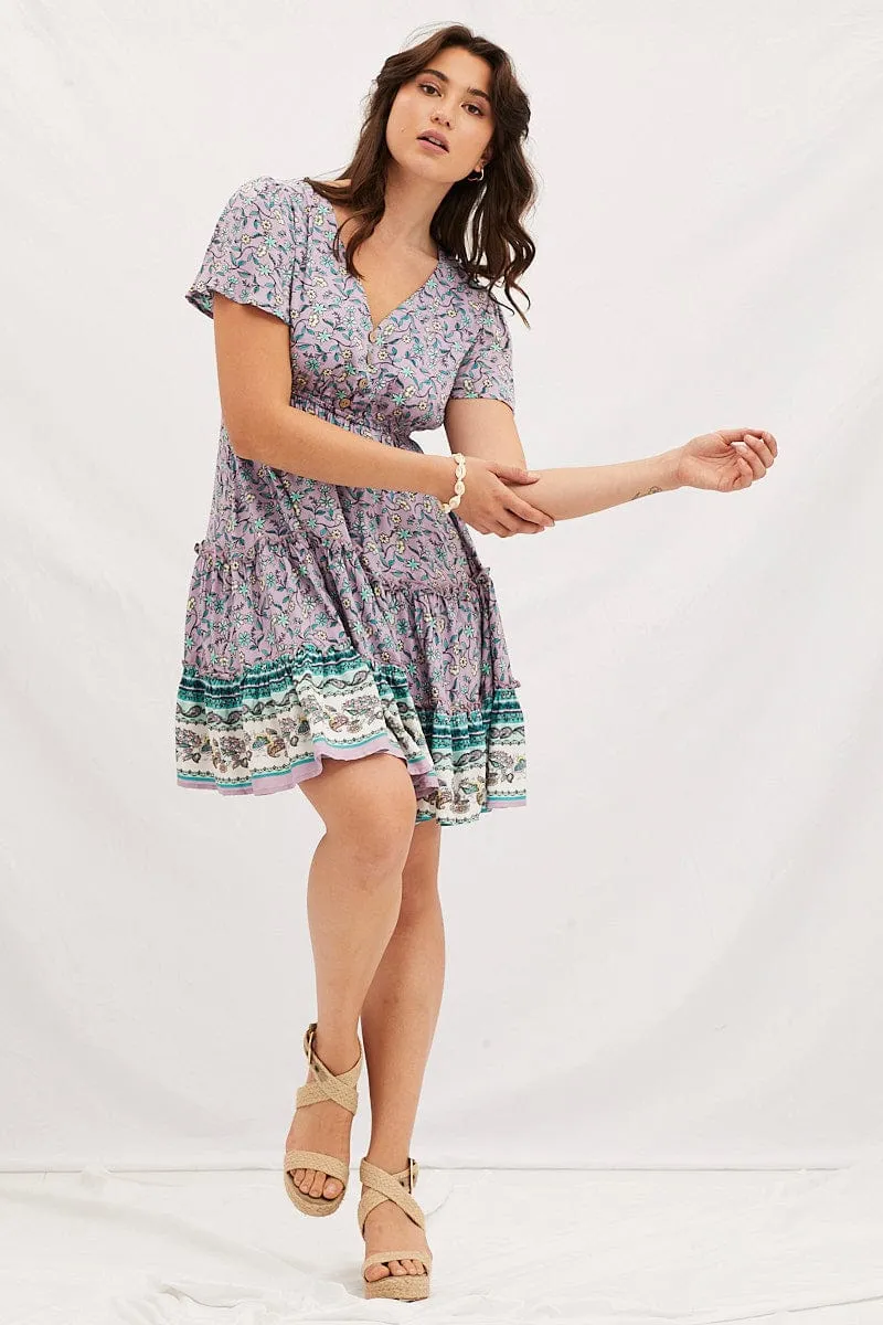 Boho Print V-Neck Short Sleeve Mini Skater Dress sold by Ally Fashion product image thumbnail 2