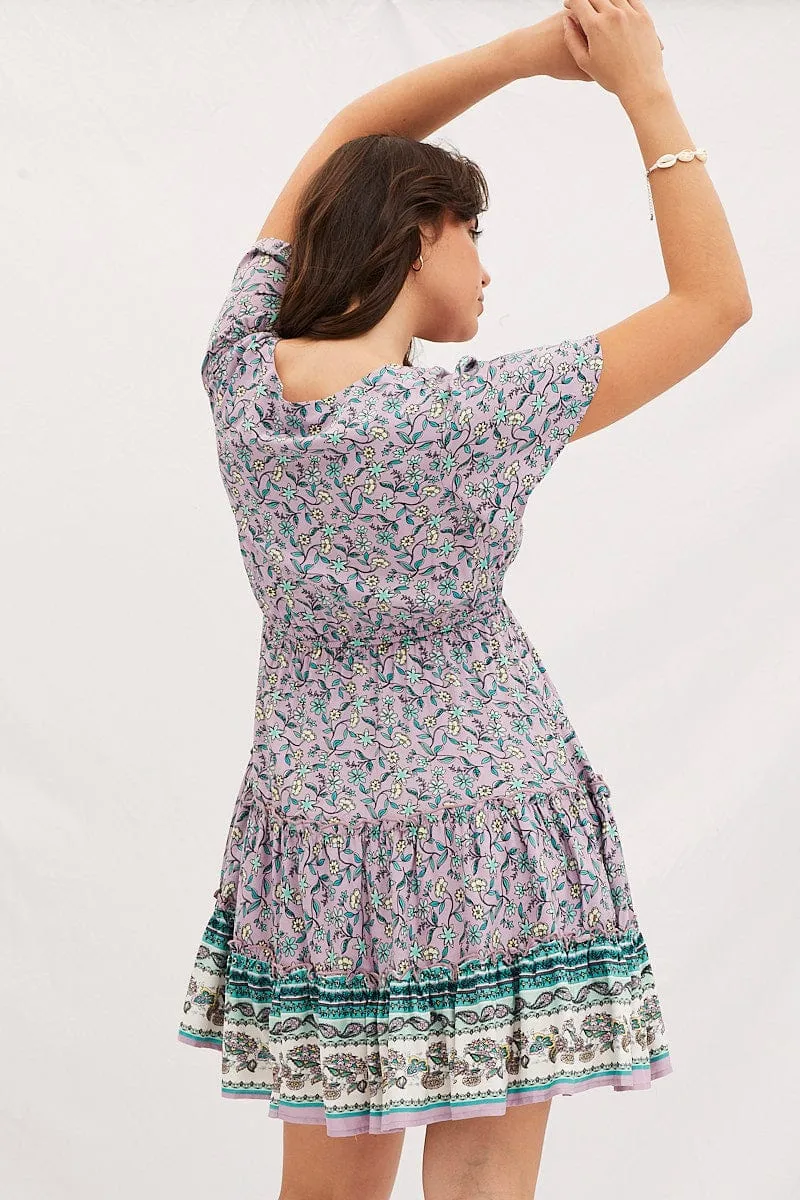 Boho Print V-Neck Short Sleeve Mini Skater Dress sold by Ally Fashion product image thumbnail 5