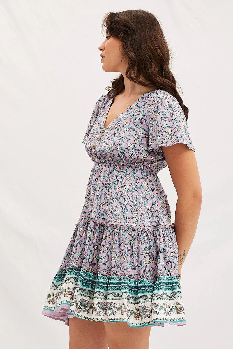 Boho Print V-Neck Short Sleeve Mini Skater Dress sold by Ally Fashion product image thumbnail 4