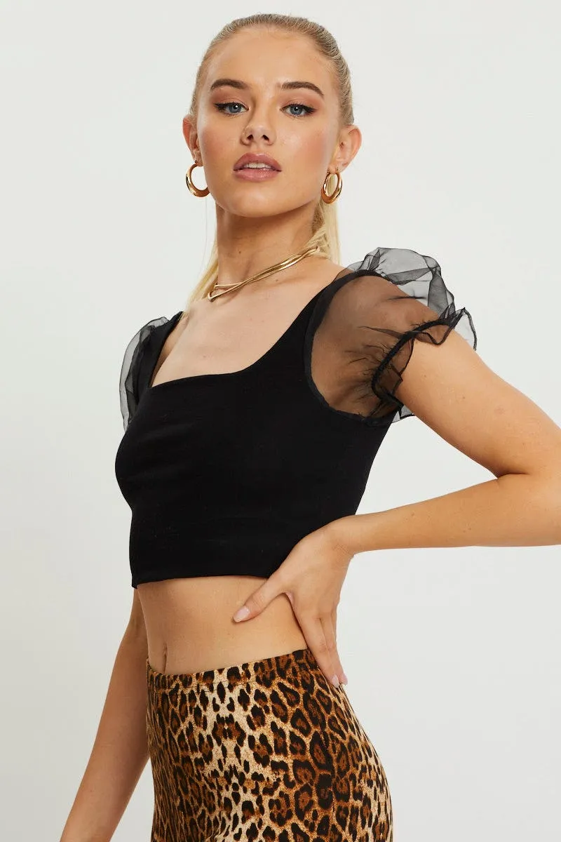 Black Organza Puff Sleeve Crop Top sold by Ally Fashion product image thumbnail 4