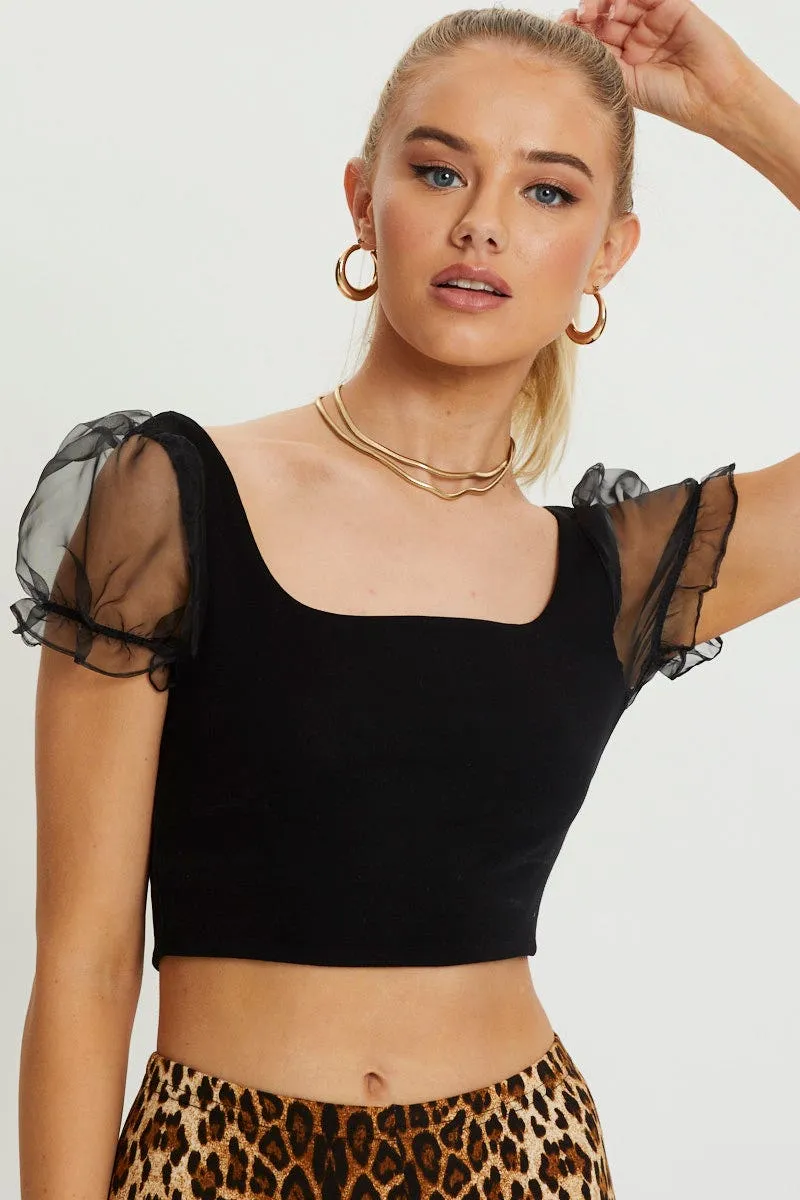 Black Organza Puff Sleeve Crop Top sold by Ally Fashion product image thumbnail 2