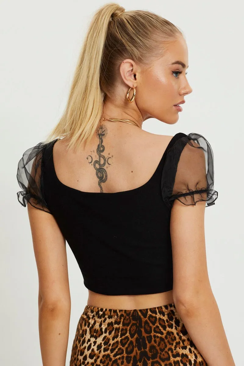 Black Organza Puff Sleeve Crop Top sold by Ally Fashion product image thumbnail 5
