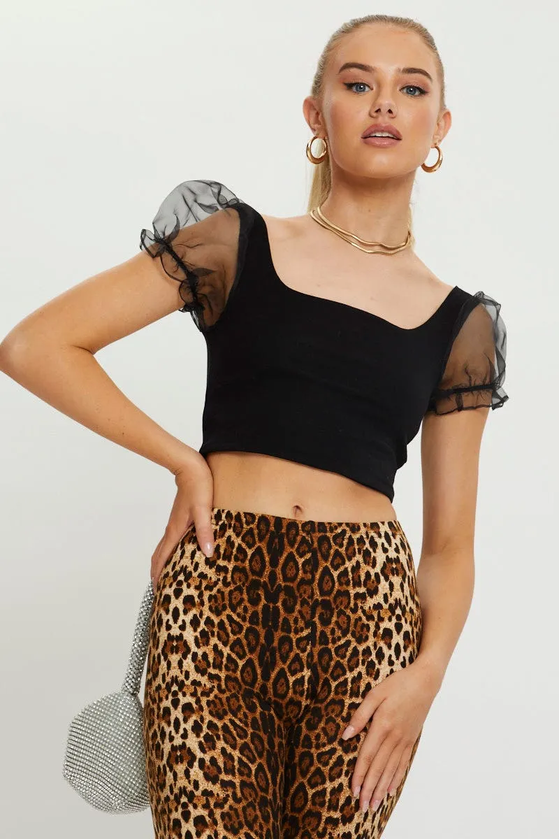Black Organza Puff Sleeve Crop Top sold by Ally Fashion