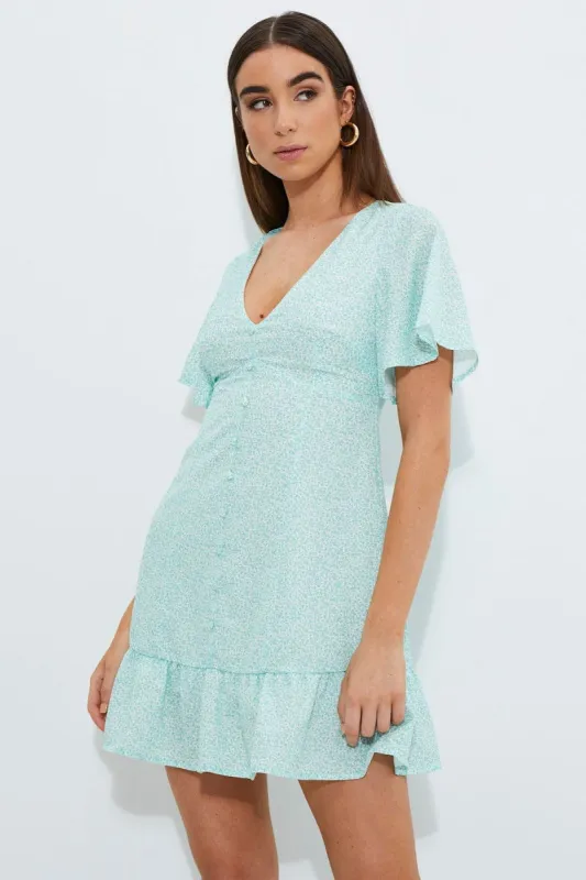 Print Print Bell Sleeve Frill Hem Dress sold by Ally Fashion