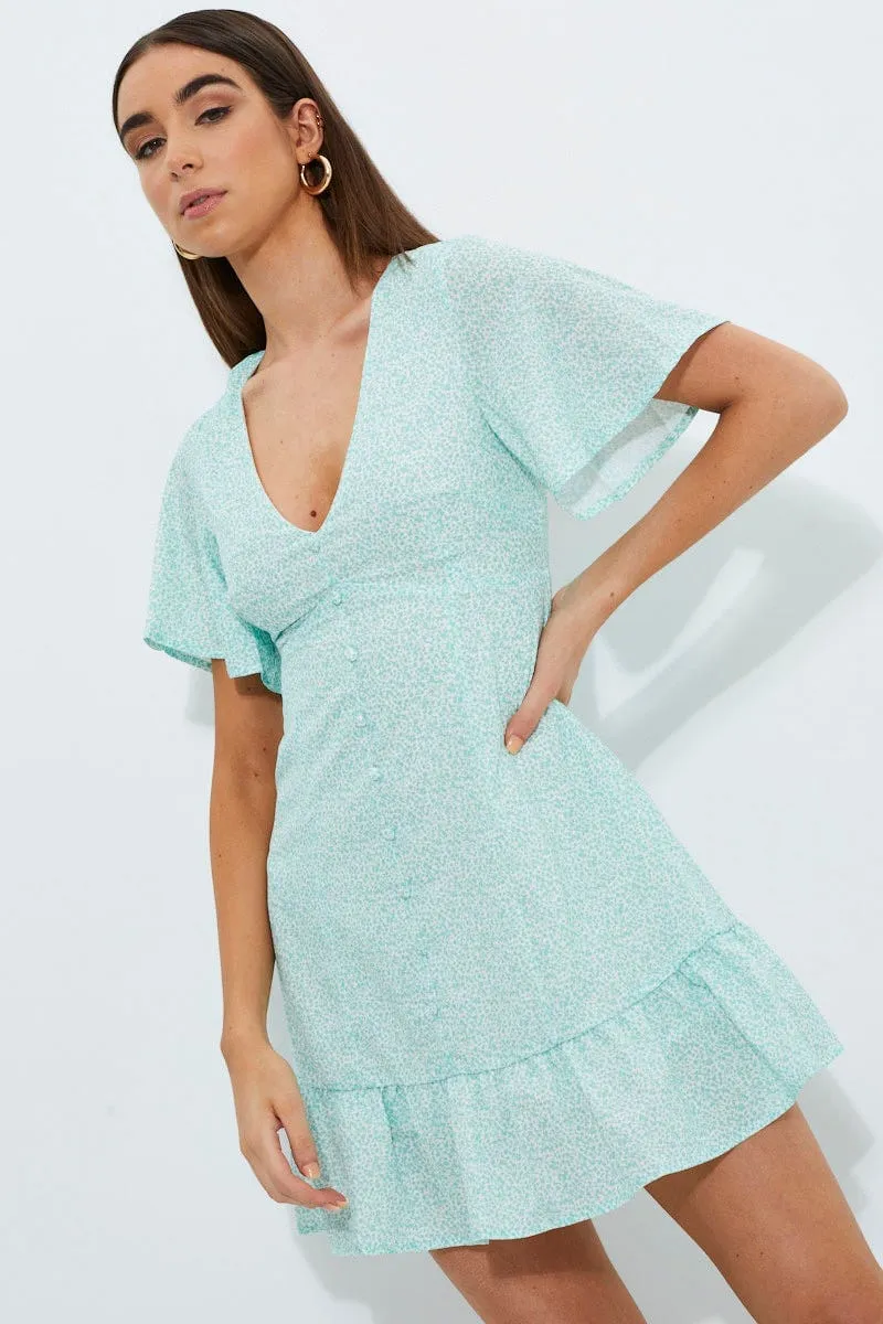 Print Print Bell Sleeve Frill Hem Dress sold by Ally Fashion product image thumbnail 2
