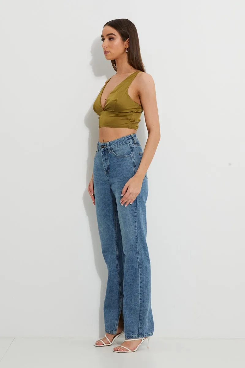 Green Designer Plunge Satin Crop Top sold by Ally Fashion product image thumbnail 2