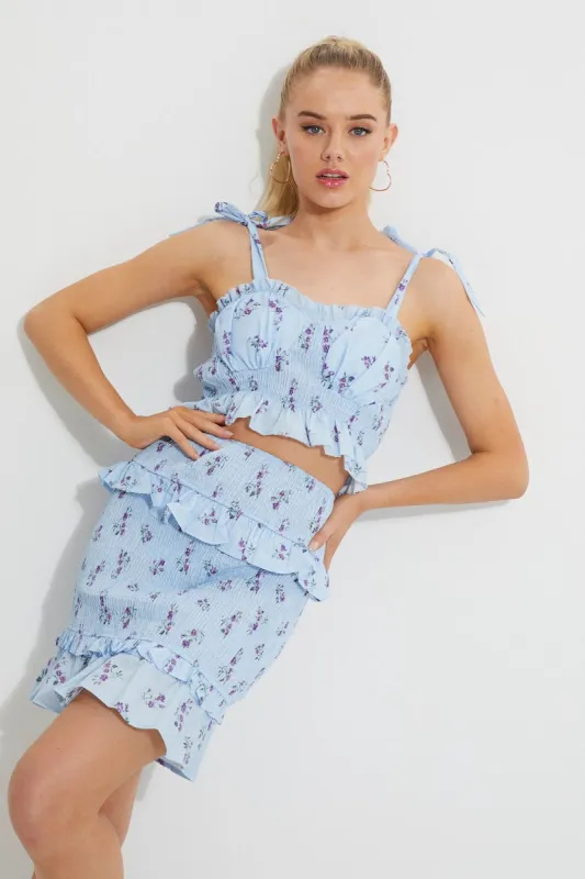 Print Print Tie Shoulder Ruched Bust Shirred Top sold by Ally Fashion