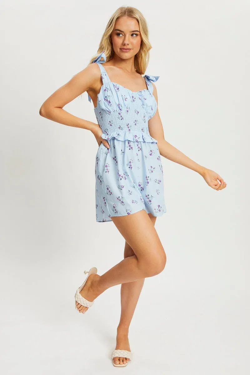 Print Print Tie Shoulder Ruched Bust Shirred Playsuit sold by Ally Fashion product image thumbnail 4