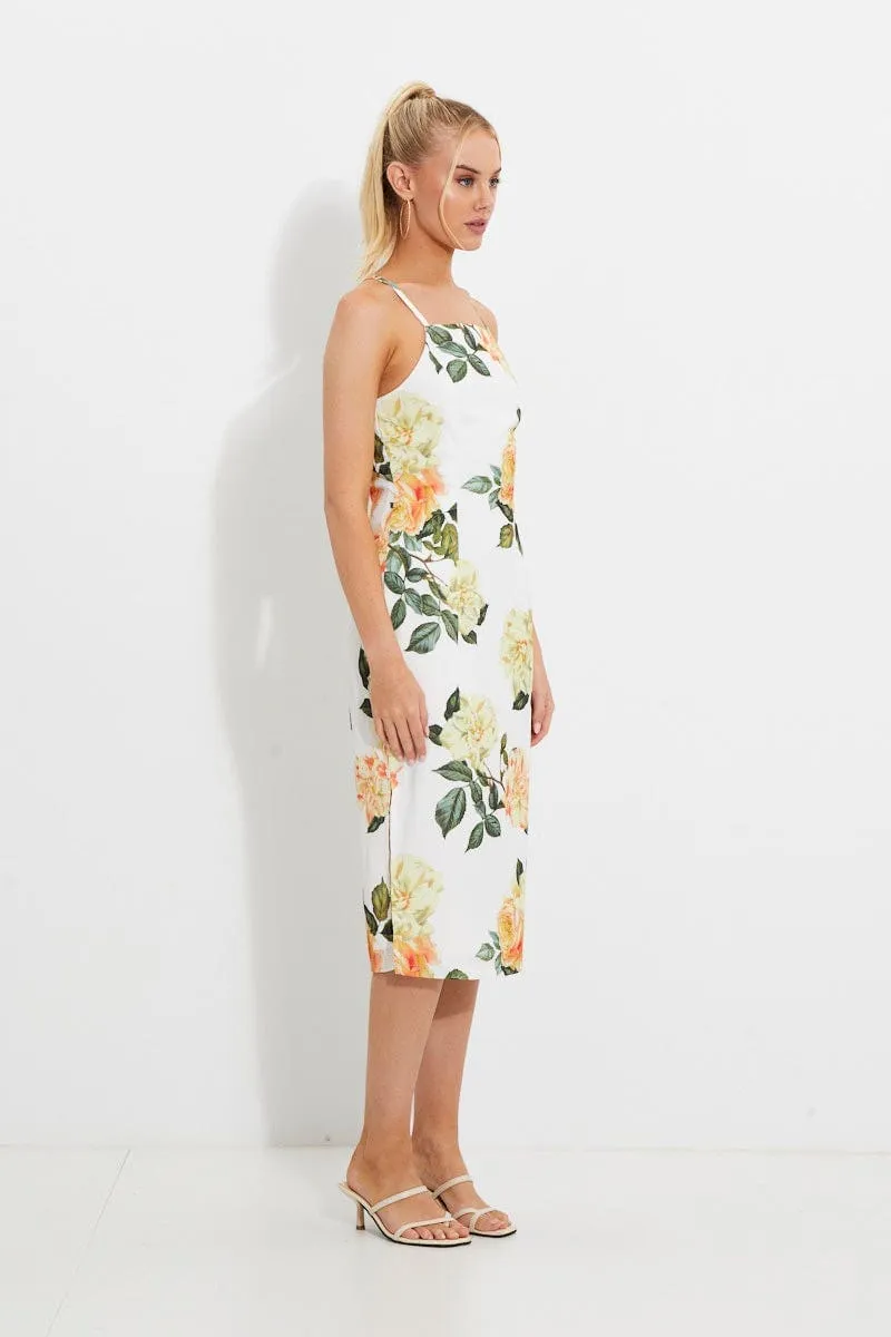 Print Designer Yellow Rose Racer Neck Slip Midi Dress sold by Ally Fashion product image thumbnail 4