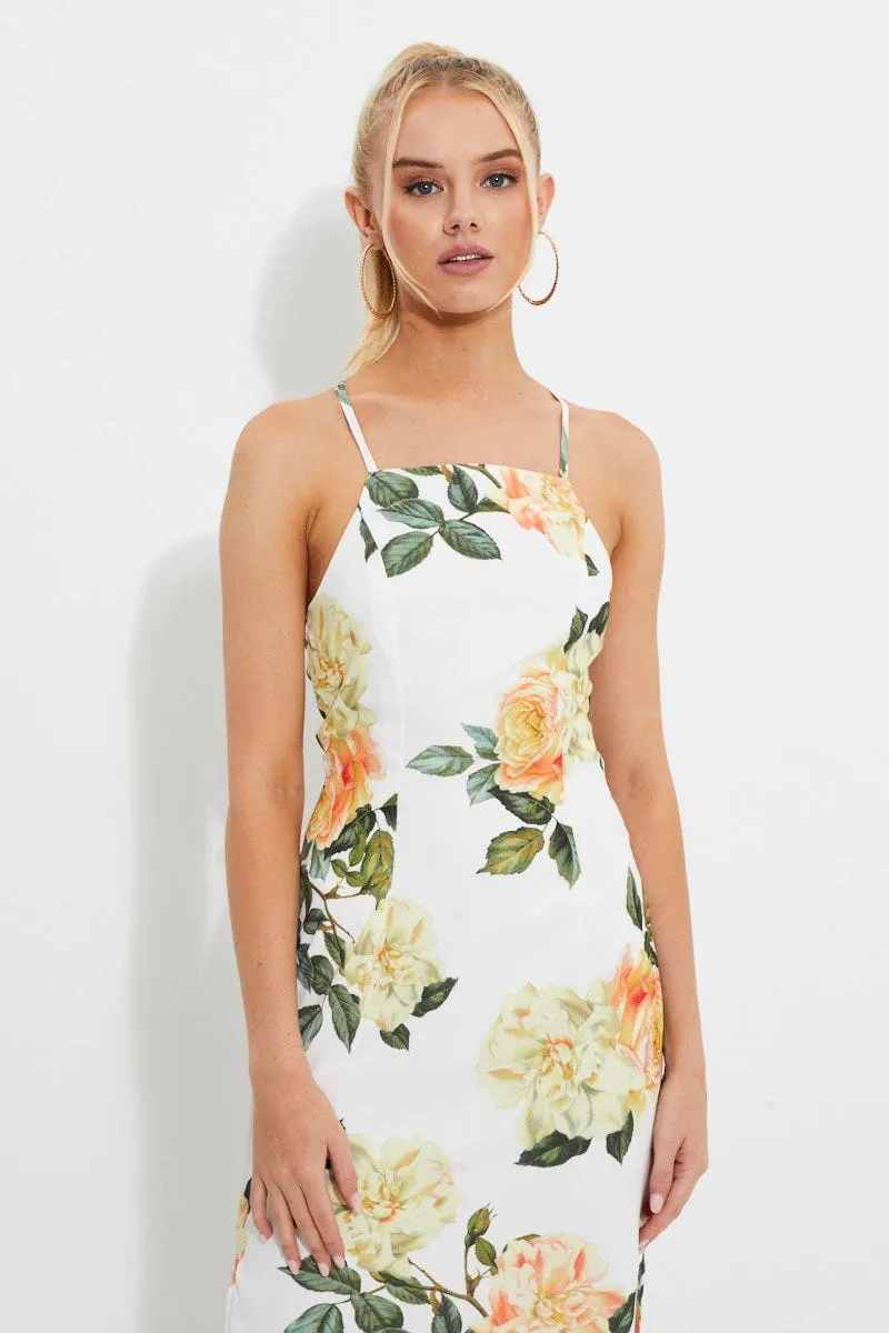 Print Designer Yellow Rose Racer Neck Slip Midi Dress sold by Ally Fashion product image thumbnail 2