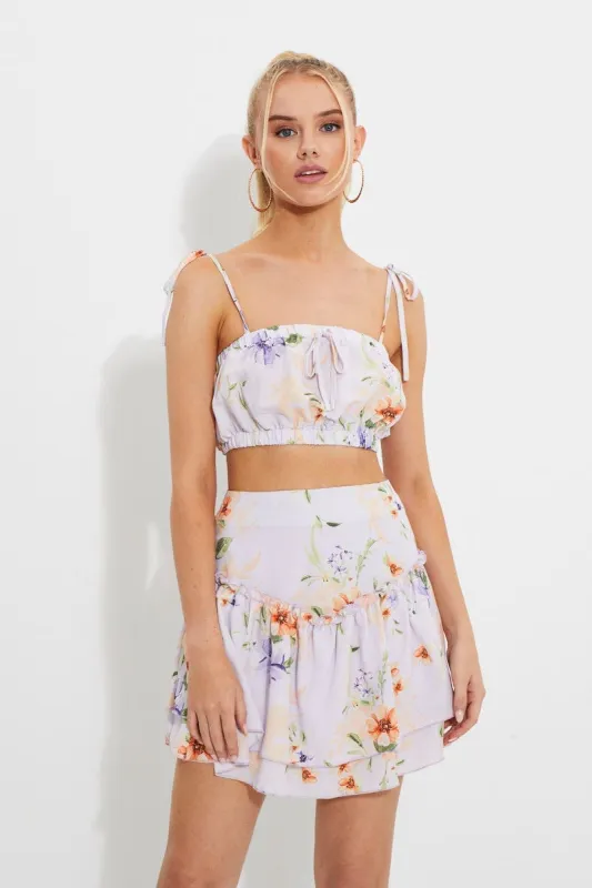 Print Print Ruched Tie Shoulder Crop To sold by Ally Fashion