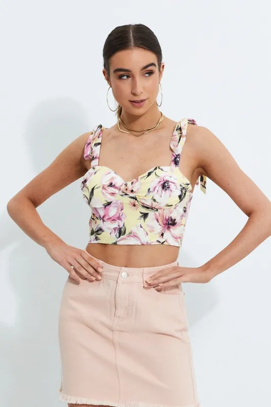 Print Print Tie Shoulder Ruched Bust Top sold by Ally Fashion