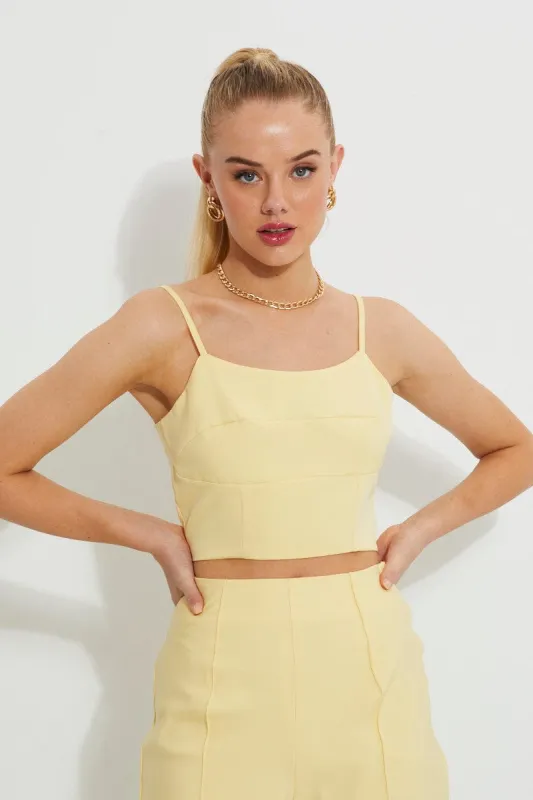 Yellow Designer Panel Detail Crop Top made by Ally Fashion