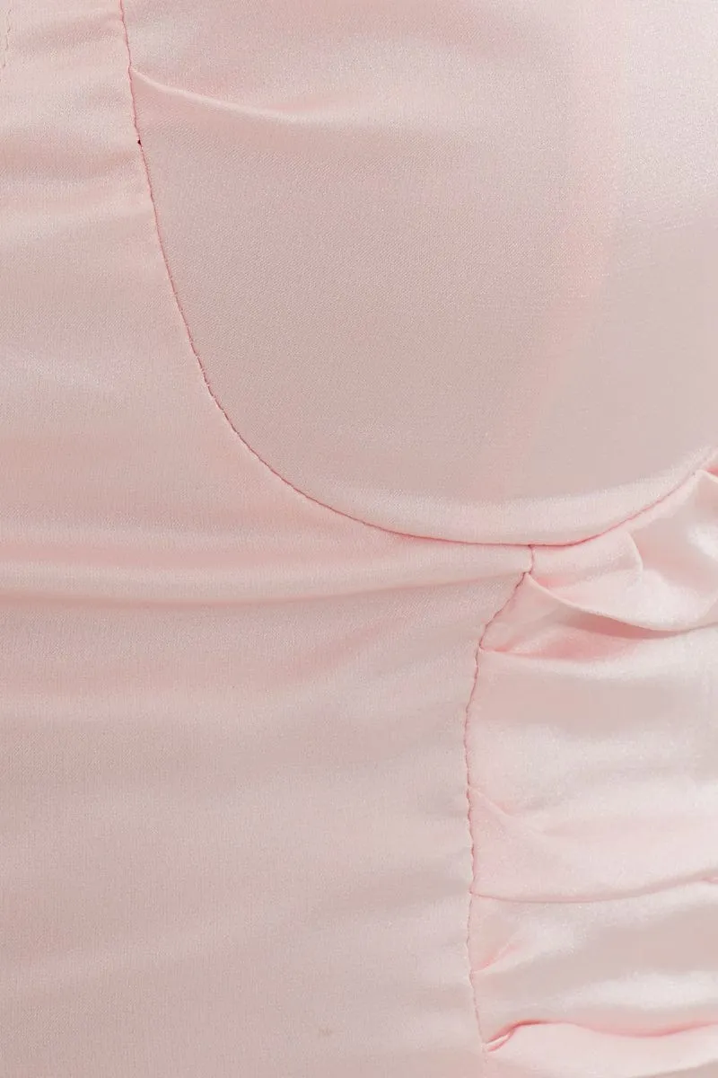 Pink Designer Blush Satin Cupped Puff Shoulder Top sold by Ally Fashion product image thumbnail 4