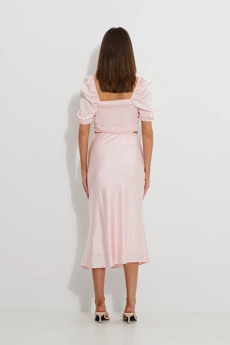 Pink Designer Blush Satin Cupped Puff Shoulder Top sold by Ally Fashion product image thumbnail 3