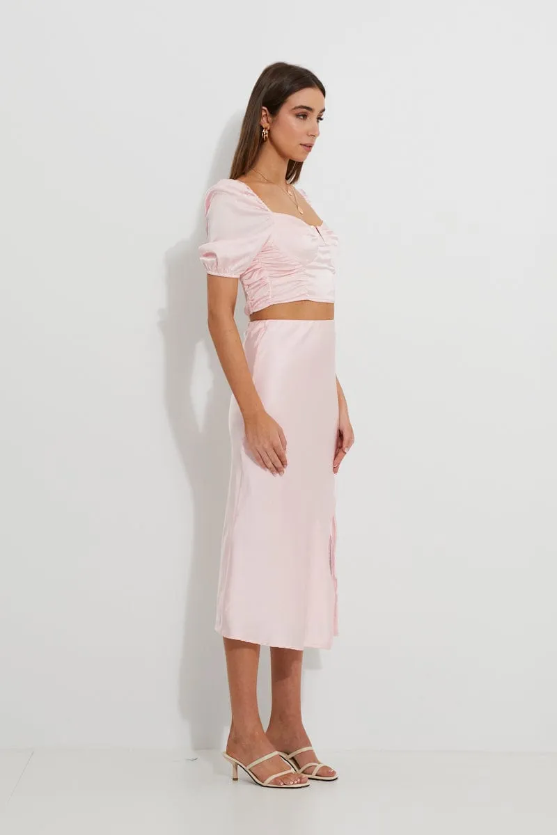 Pink Designer Blush Satin Cupped Puff Shoulder Top sold by Ally Fashion product image thumbnail 2