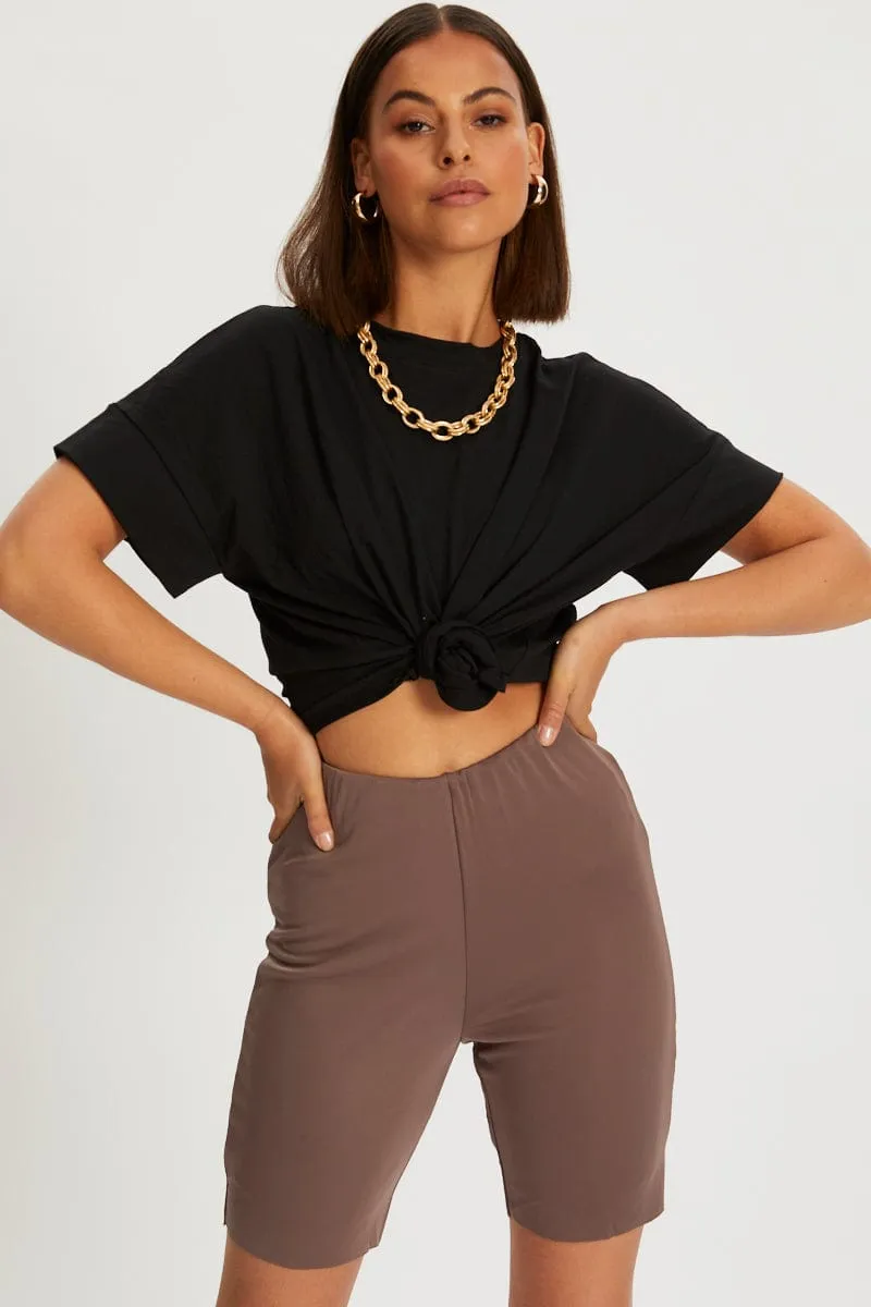 Brown Double Layer Slinky Bike Short sold by Ally Fashion