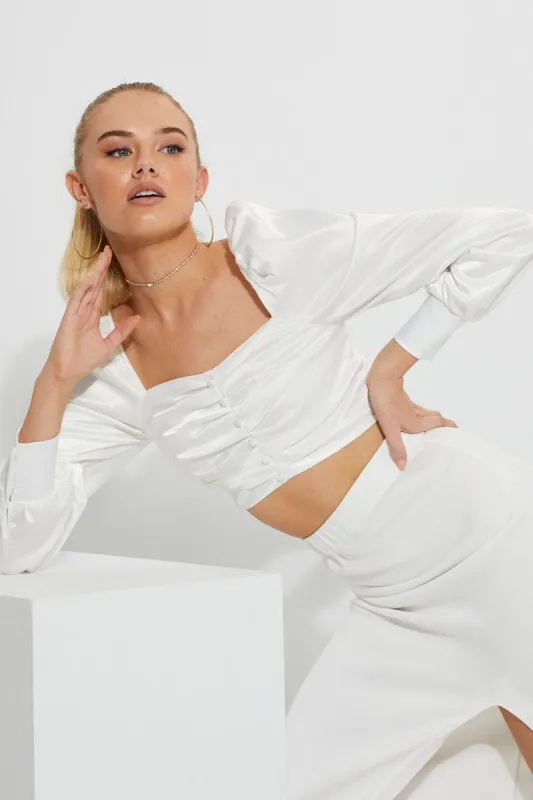 White Puff Sleeve Bustier Top sold by Ally Fashion