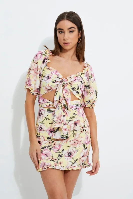 Print Print Puff Shoulder Tie Front Dres sold by Ally Fashion