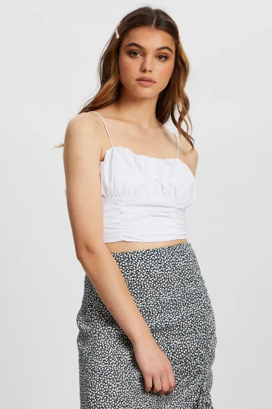 White Ruched Poplin Cami Top sold by Ally Fashion
