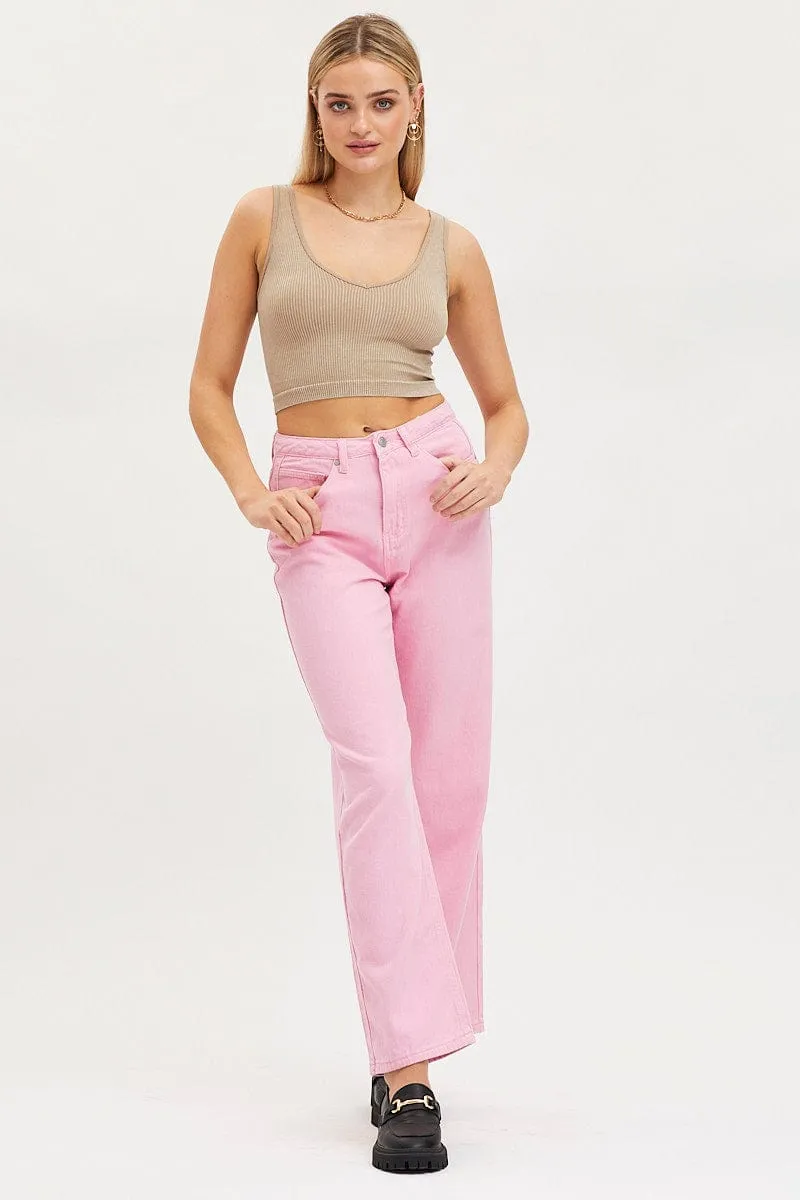 Pink Straight Denim Jeans High Rise sold by Ally Fashion product image thumbnail 3