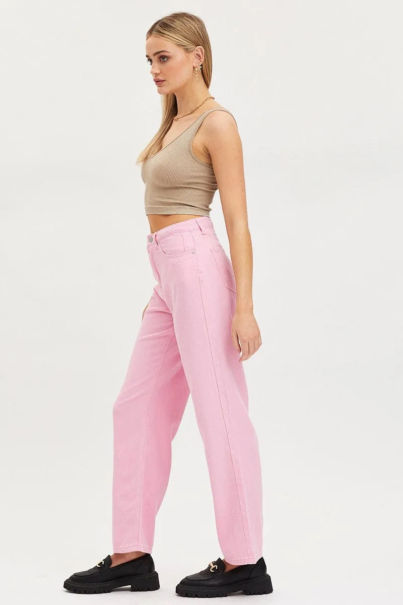 Pink Straight Denim Jeans High Rise sold by Ally Fashion product image thumbnail 4
