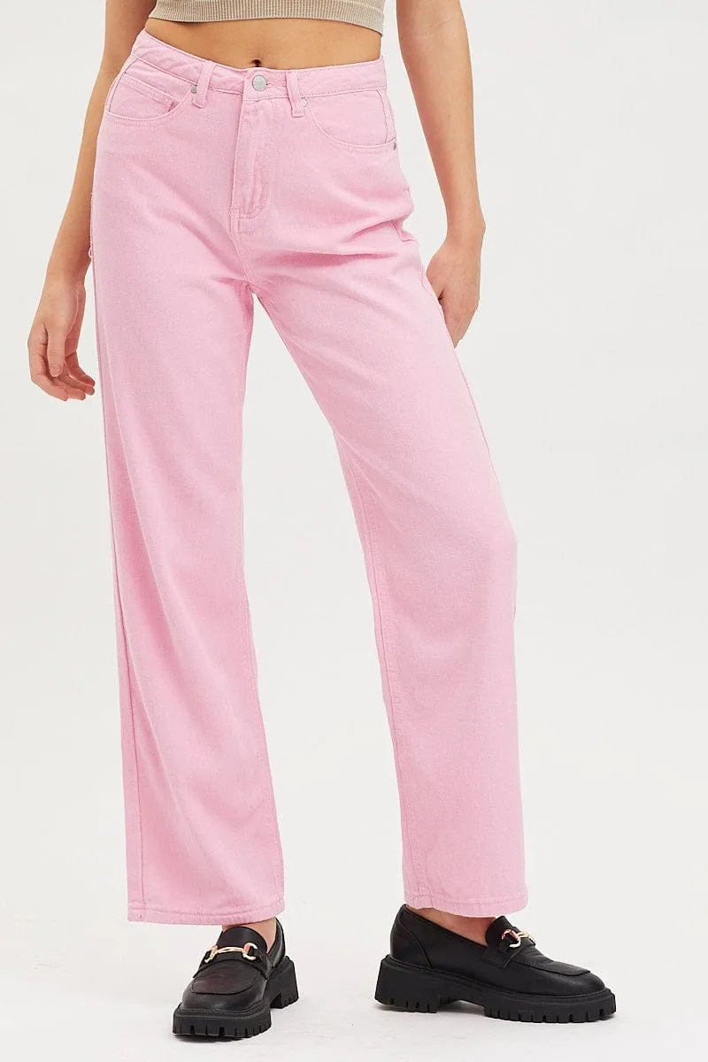 Pink Straight Denim Jeans High Rise sold by Ally Fashion product image thumbnail 2