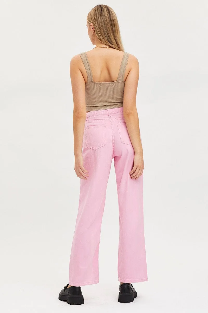 Pink Straight Denim Jeans High Rise sold by Ally Fashion product image thumbnail 5