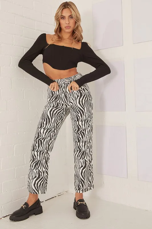 Print Straight Denim Jeans High Rise sold by Ally Fashion