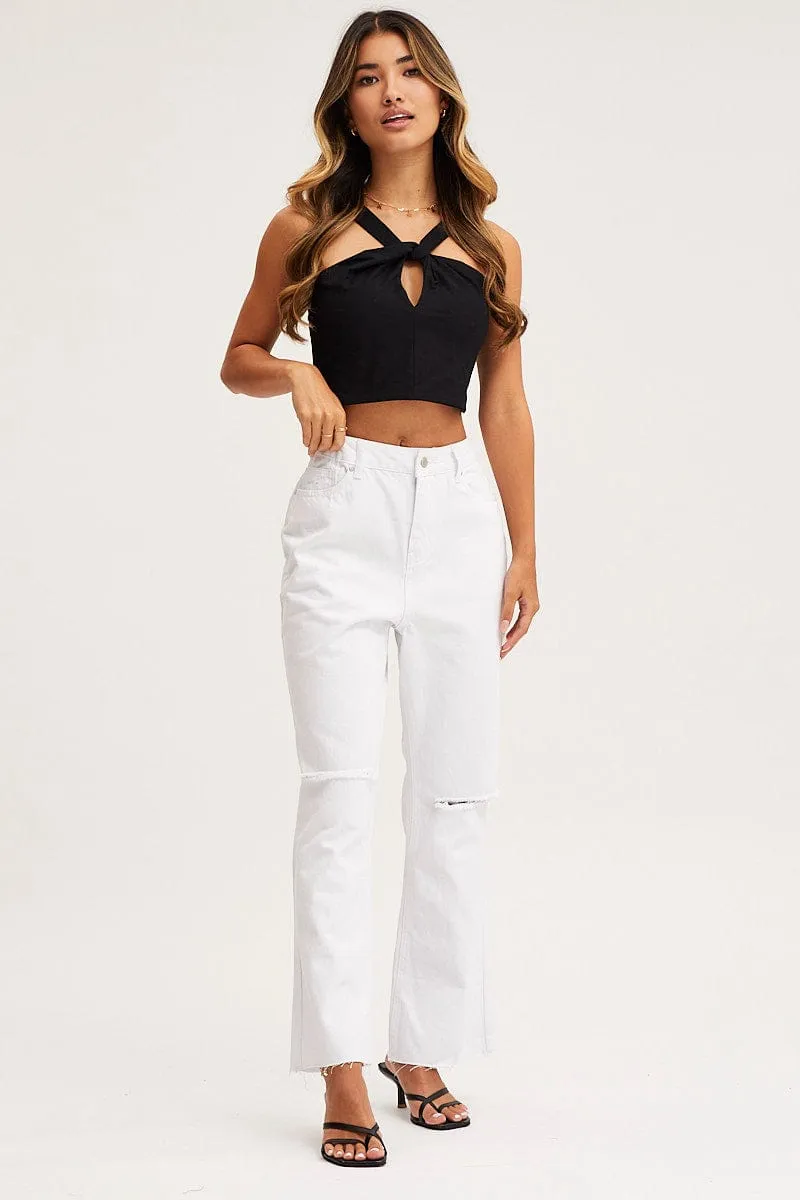 White Wide Leg Denim Jeans High Rise sold by Ally Fashion product image thumbnail 3