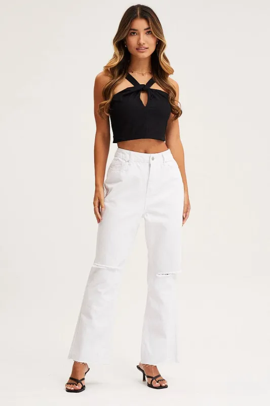 White Wide Leg Denim Jeans High Rise sold by Ally Fashion