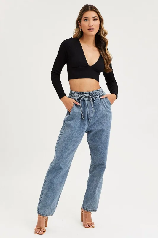Blue High Rise Balloon Fit Denim Jeans sold by Ally Fashion