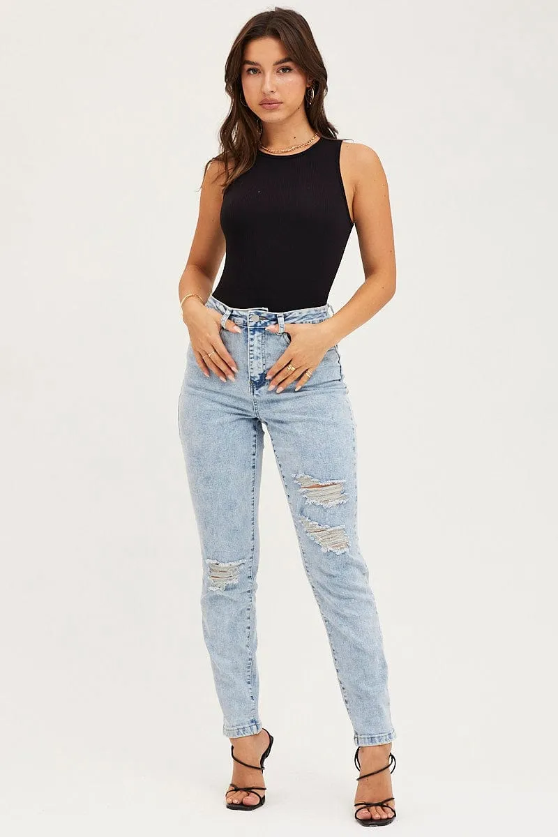 Blue Skinny Denim Jeans High Rise sold by Ally Fashion