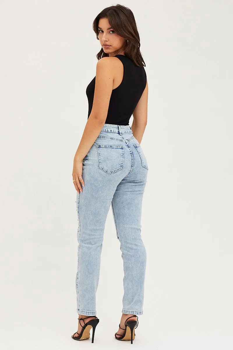Blue Skinny Denim Jeans High Rise sold by Ally Fashion product image thumbnail 5