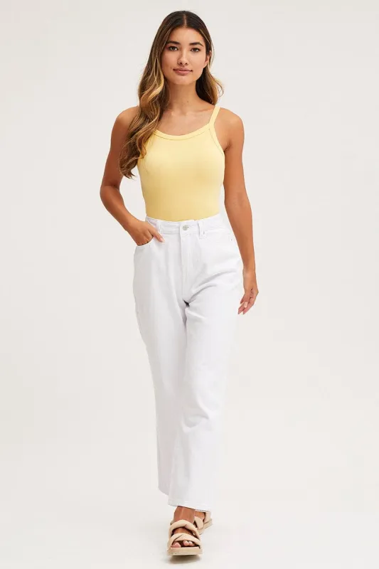 White Wide Leg Denim Jeans High Rise sold by Ally Fashion